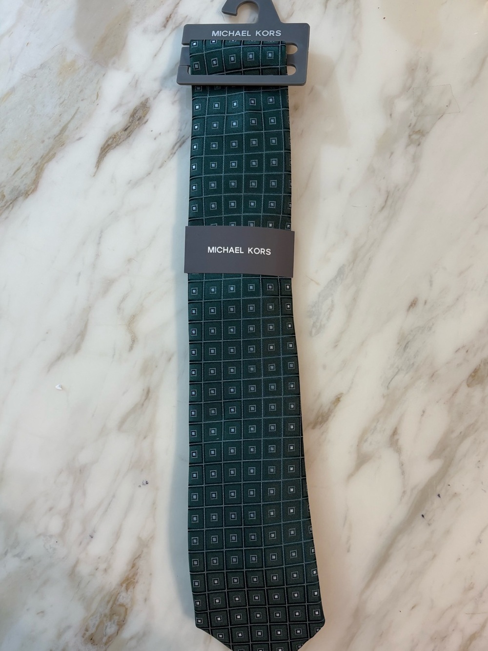 Michael Kors Green Geometric Silk Tie